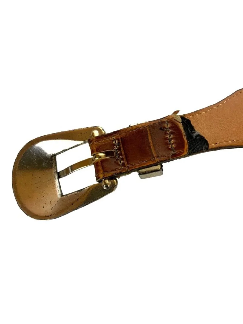Onyx by Brighton Mens Ranger Belt Sz 48 Brown Leather Moc Croc Silvertone Buckle